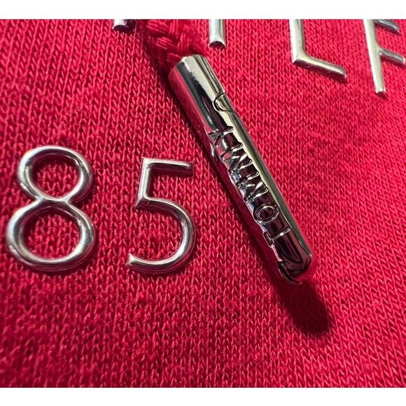 Tommy Hilfiger Logo Hoodie Sweatshirt Dress Size M Red Cozy Streetwear Comfort - Picture 9 of 11